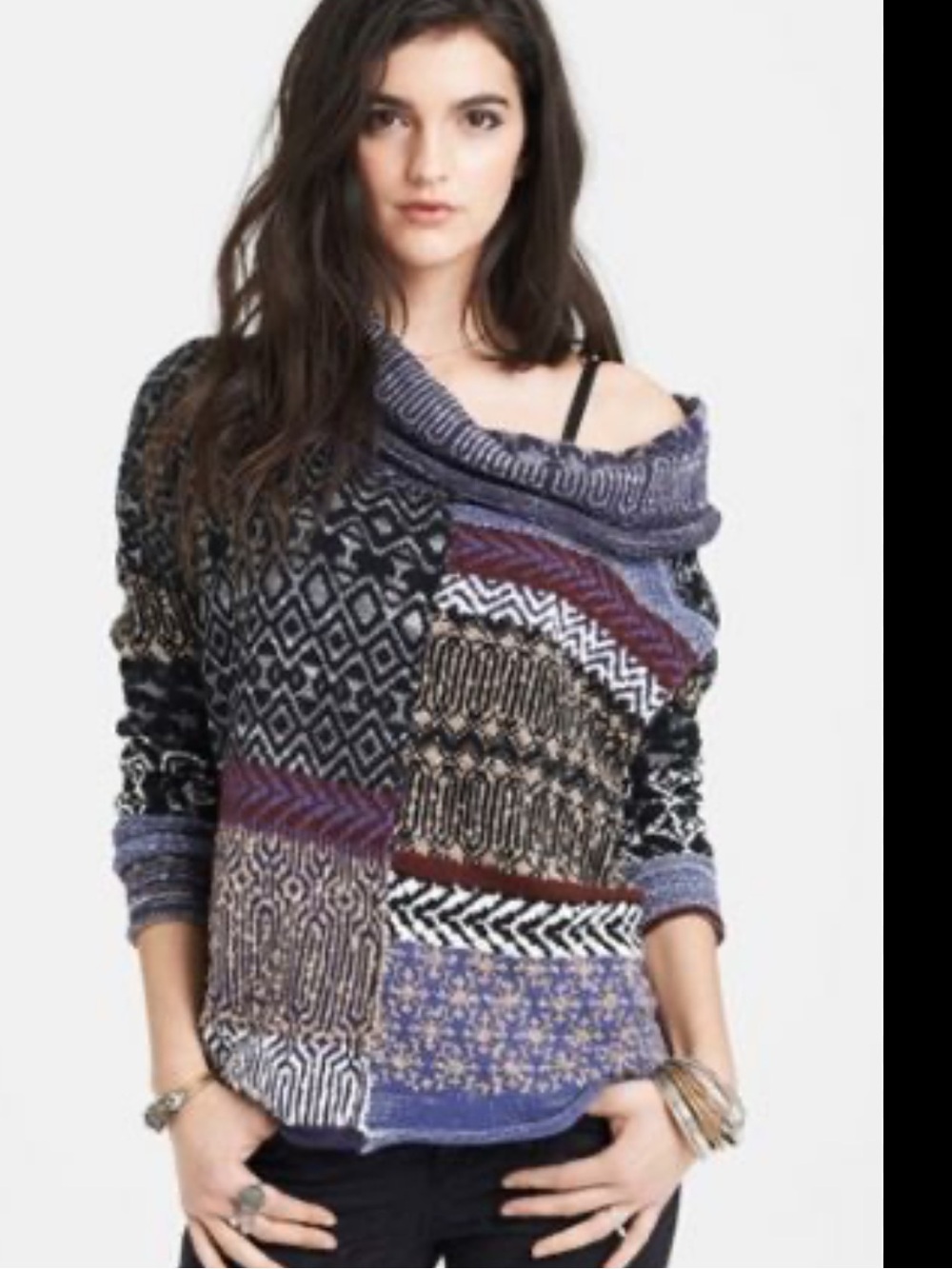 Free People Favorite Patchwork Cowl Neck Sweater size S